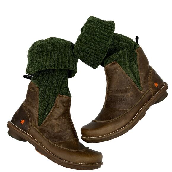 The Art Company Brown Leather Sock Boots EU 41 US 8 Great Condition - Picture 1 of 9